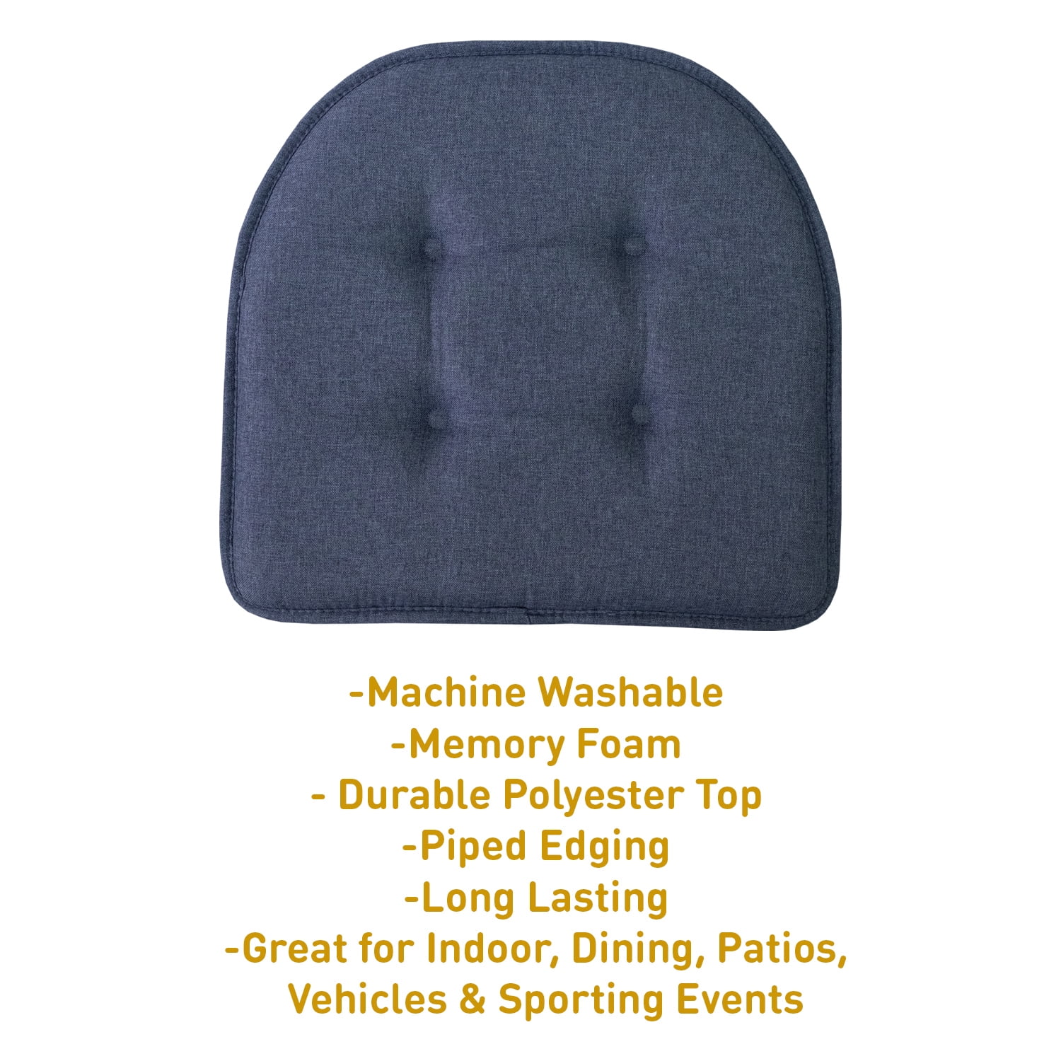 U-Shaped Memory Foam No Slip Back 16 x 16 Chair Pad Cushion 12 Pack - Denim