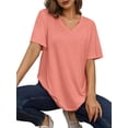 thumbnail image 3 of Womens V Neck Short Sleeve T Shirts Summer Tops Casual Loose Tees Trending Now S-5XL Pink 4XL, 3 of 6