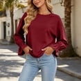 thumbnail image 6 of Hurxie Women's Casual Crew Neck Sweatshirt Long Sleeve Ruched Solid Loose Fitting Pullover Tops, 6 of 7