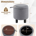 thumbnail image 3 of Gymax Pouf Rond de Rangement en Tissu de Lin, Repose-Pieds Rembourré avec Couvercle Amovible, Gris, 3 of 10