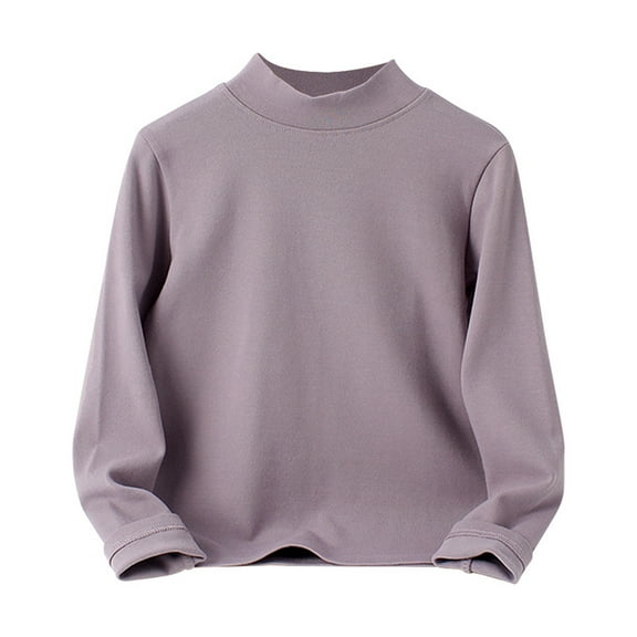 Hjtefg Kids High Collar Long Sleeve Tee, Unisex Soft Thermal Top, Spring Autumn Basic Shirt with Brushed Interior, Comfortable Half Neck Blouse,Color: Light Purple Size: 11-12 Years
