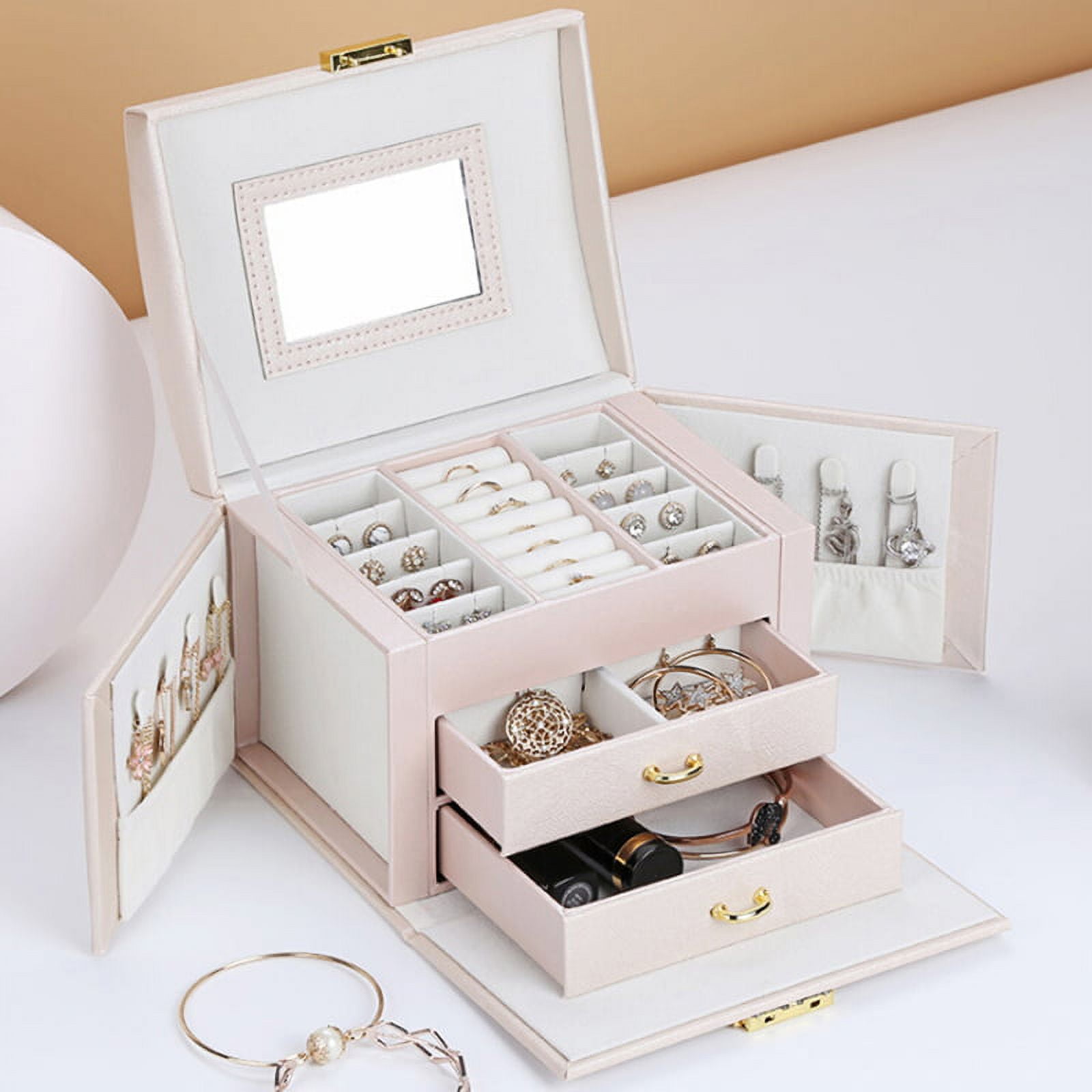 Mirrored Jewelry Box Organizers for Necklaces Earrings Rings Watches  Storage Case Holder - Vintage Gift Box, Pearl White&Black 