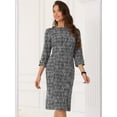 thumbnail image 4 of DARING DIVA Tweed Fall Elegant Boat Neck 3/4 Sleeve Dress M Black, 4 of 6