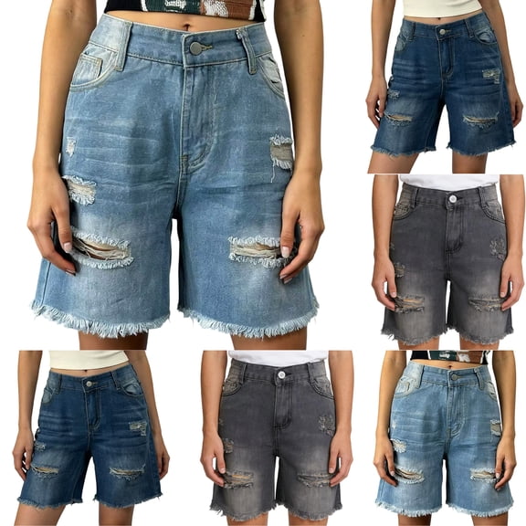 Wutalume Jeans for Women Plus Size Denim Shorts, Stretch Slim Fit Jean Shorts in Solid Color for Summer Casual Comfort,Dark Blue L