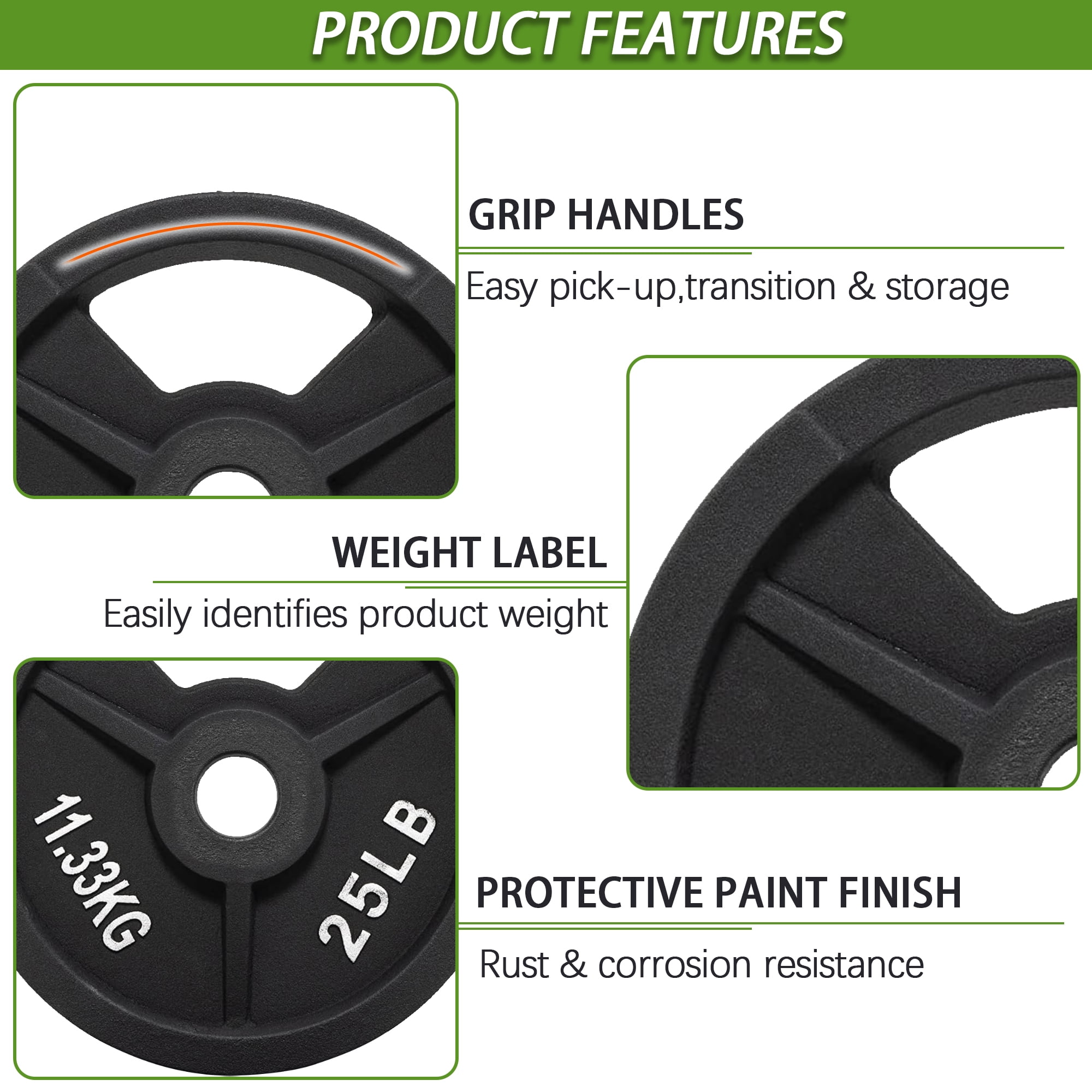 FlexWave 2-Inch Olympic Cast Iron Weight Plates Set, 5LB, 10LB, 50LB, 70LB & 120LB Options, for Strength Training & Home Gym