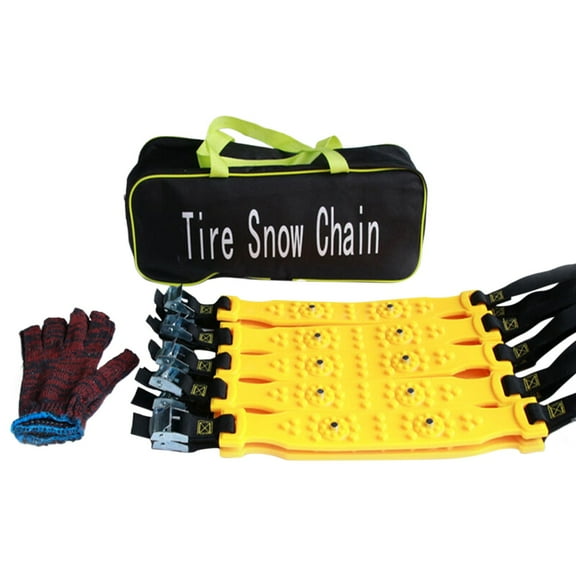 10PCS Heavy Duty Snow Tire Chains For Car SUV Truck Winter Traction Emergency TPU Studded Anti Skid Chain Set Fast-Mount Ice Mud Rescue Kit With Gloves Bag Yellow