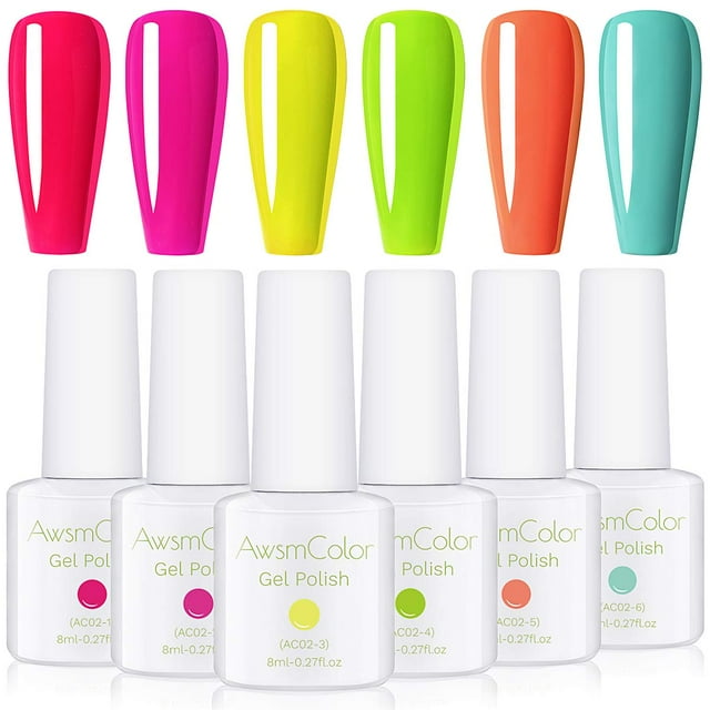 AwsmColor 6 Couleurs Printemps Été Vernis à Ongles Gel Soak Off Ensemble de Vernis Gel