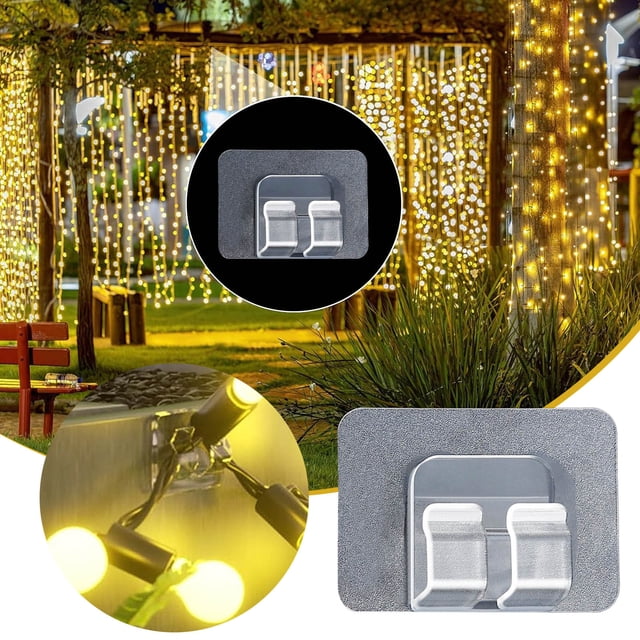 Christmas Hooks For Outdoor String Lights Clips:20Pcs Heavy Duty Clips With Strips For Hanging Christmas Light Outside Clear Outdoor Hooks for Stucco Mug Hooks Heavy Duty Hook