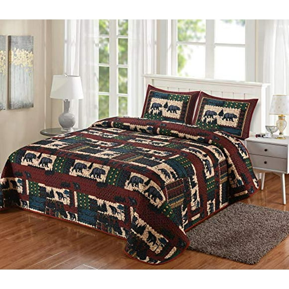 LL Home Patchwork Bear Quilt Bedding Set, King Size (108"x90")