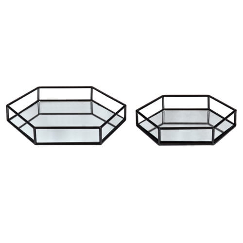 Kate and Laurel Felicia 2 Piece Metal Mirrored Ornate Decorative Tray