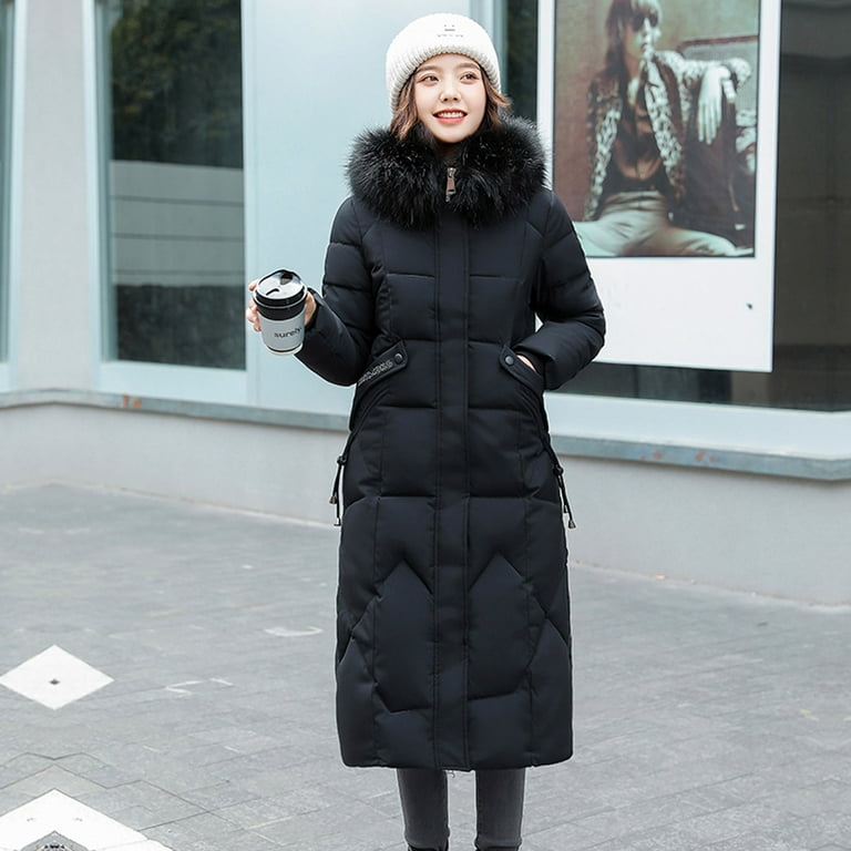 labakihah winter coats for women womens winter jacket warm overcoat slim  -hooded zipper thicker coat outwear black