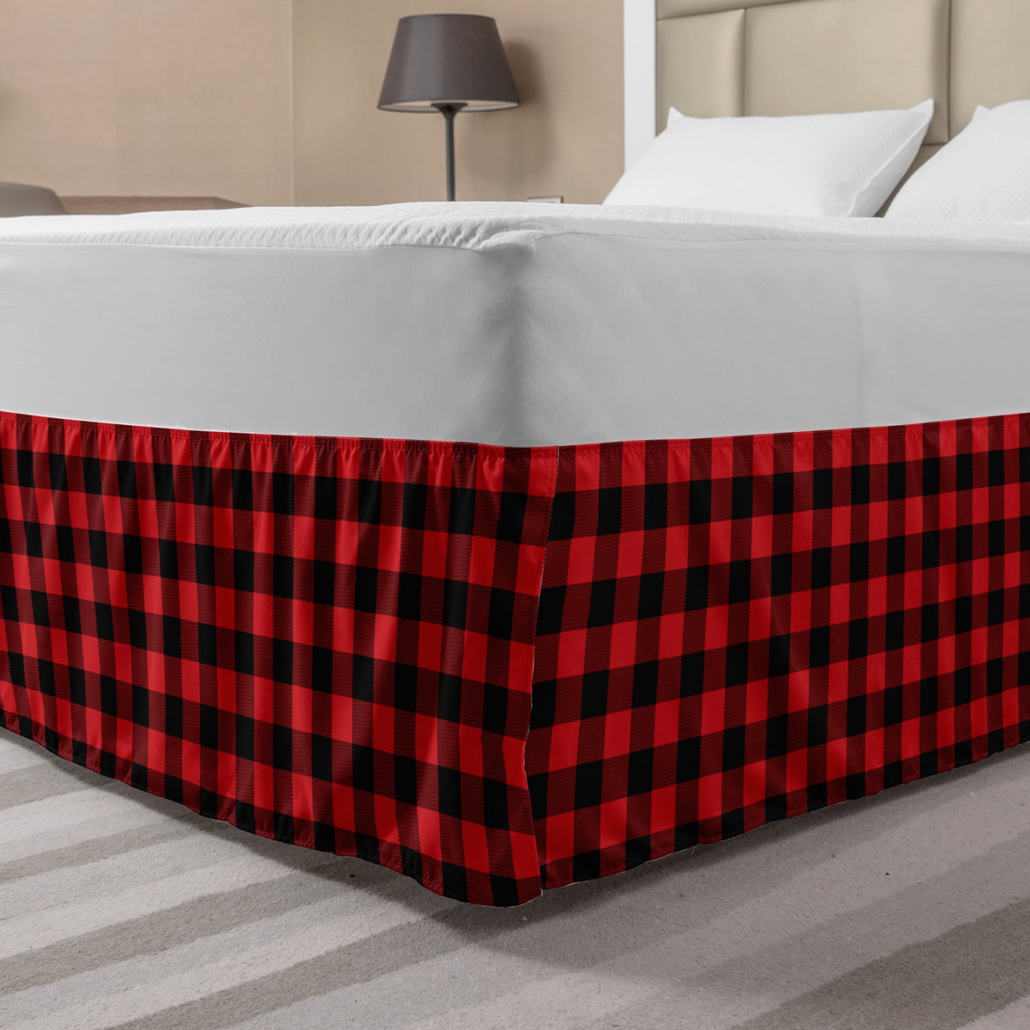 Plaid Bed Skirt, Lumberjack Fashion Buffalo Checks Pattern Retro Style Grid Composition, Elastic