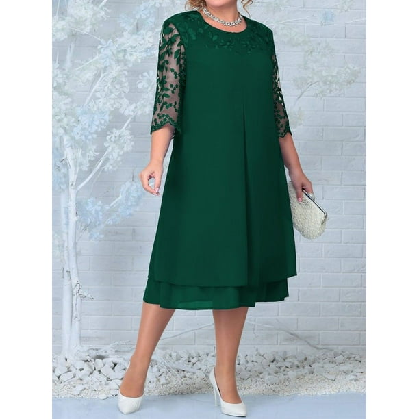 Vestidos de verano de talla grande para mujer, ropa Formal holgada con bordado Floral de retazos, para fiesta de boda, banquete y graduación, 2024