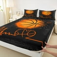 thumbnail image 3 of Manfei Basketball Sport Queen Sheet Sets,Ball Game Gamer Flat Sheet,Orange Black Queen Fitted Sheet For Teens,Ultra Soft Home Decor,4 Pieces, 3 of 7