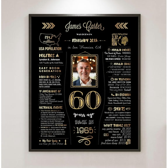 YaHaku 60th Birthday Decoration for Men or Women, 60th Birthday Gift for Him Her, 1965 Birthday Poster, 60th Birthday Sign, 60th Birthday Ideas
