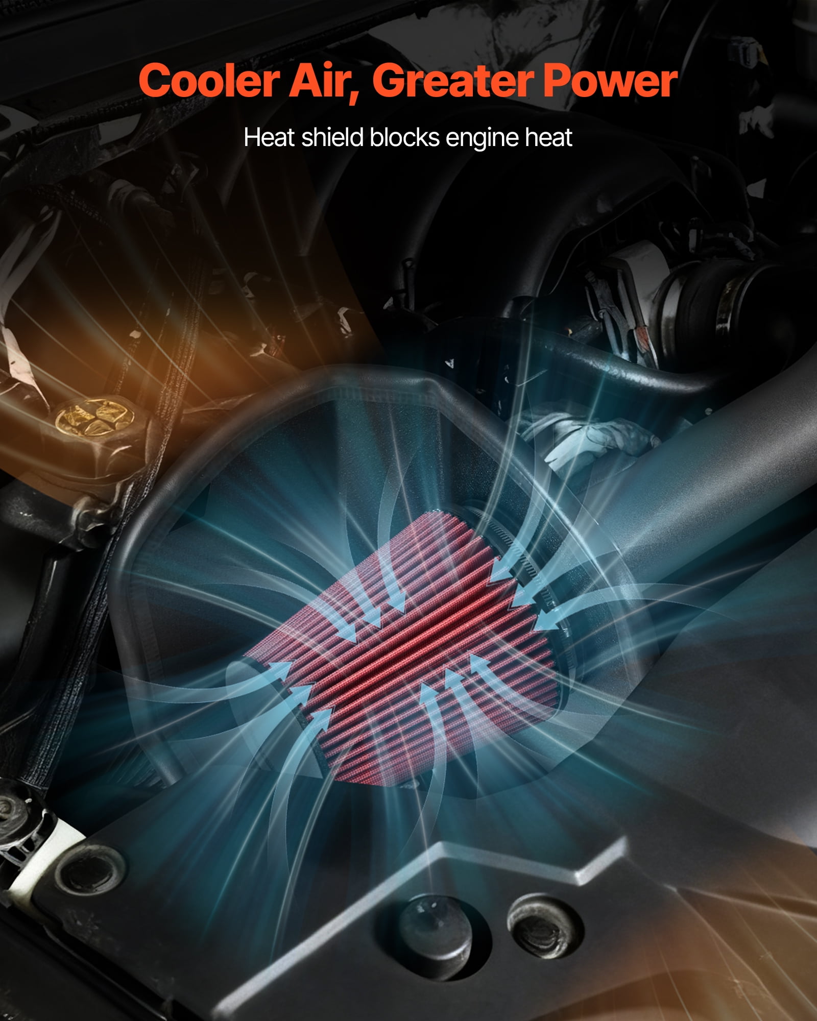 VEVOR Cold Air Intake, 3.5 Inch Cold Air Intake System + Heat Shield Compatible with 2014-2018 Chevy Silverado/GMC Sierra, 2015-2020 Cadillac Escalade 6.2L, High Flow Filter Kit Improved Horsepower