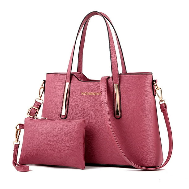 2pcs Womens Leather Shoulder Bag Top handle Handbags Tote Purse Bags For Girls Office Ladies Rubber Red