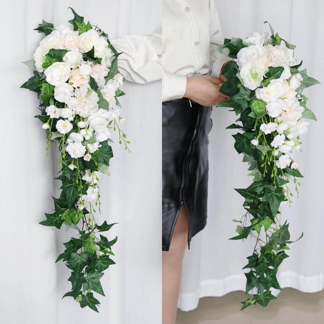 Langgg Cascading Wedding Bouquets Boho Rustic Artificial for Party Vintage Wedding