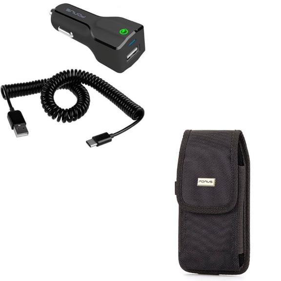 Rugged Canvas Carry Case w 24W Adaptive Fast USB Car Charger Coiled Type-C Cable P5Y Compatible With Google Pixel 3a XL