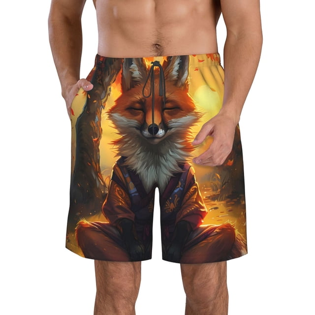 Balery Sunset Maple Tree Fox Traje de Baño Estilo Hawaiano para Hombre, Shorts de Secado Rápido con Bolsillos-X-Large