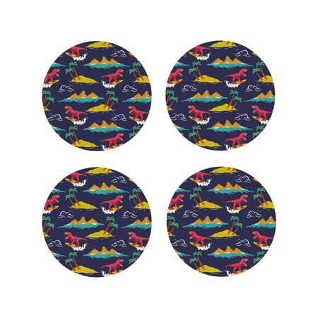 

Leather Coasters Set of 4 - surfer red dinosaur Lightweight Non-Slip Drink Coasters for Desk Anti-Scalding Desk Cup Coasters for Office Table Decor Round Shape