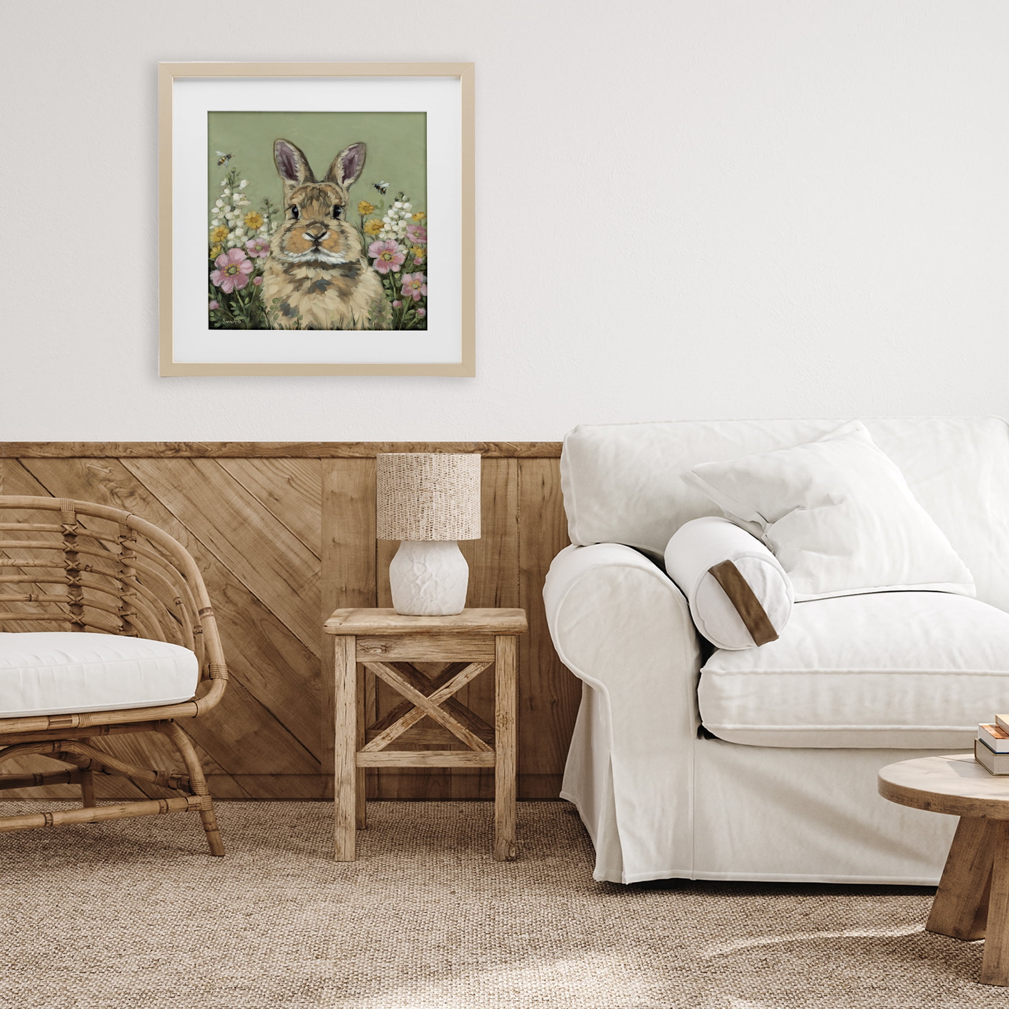 Stupell Industries Spring Abloom Rabbit Birch Framed Print Under Glass, design by Sara G. Designs