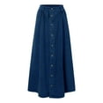 thumbnail image 4 of QHFBli Womens High Waist Long Denim Skirt Button Down Swing A-Line Jean Maxi Skirt with Pockets, 4 of 7