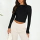 thumbnail image 4 of Blusa Mangas Largas Top de manga larga para mujer, camisa informal sexy con espalda descubierta, Top elástico para gimnasio Kuymtek Negro T L para Mujer, 4 of 7