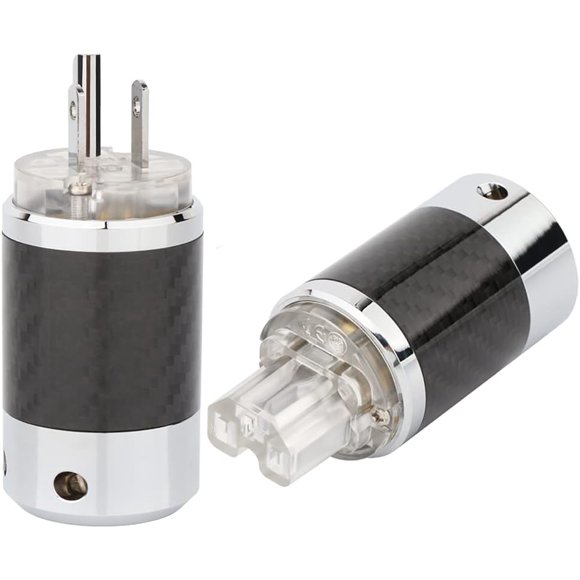 BCF4-T High-End Black Carbon Fiber Plug Transparent US AC Power Connector for Audio DIY Power Cable(One Pair) (Rhodium