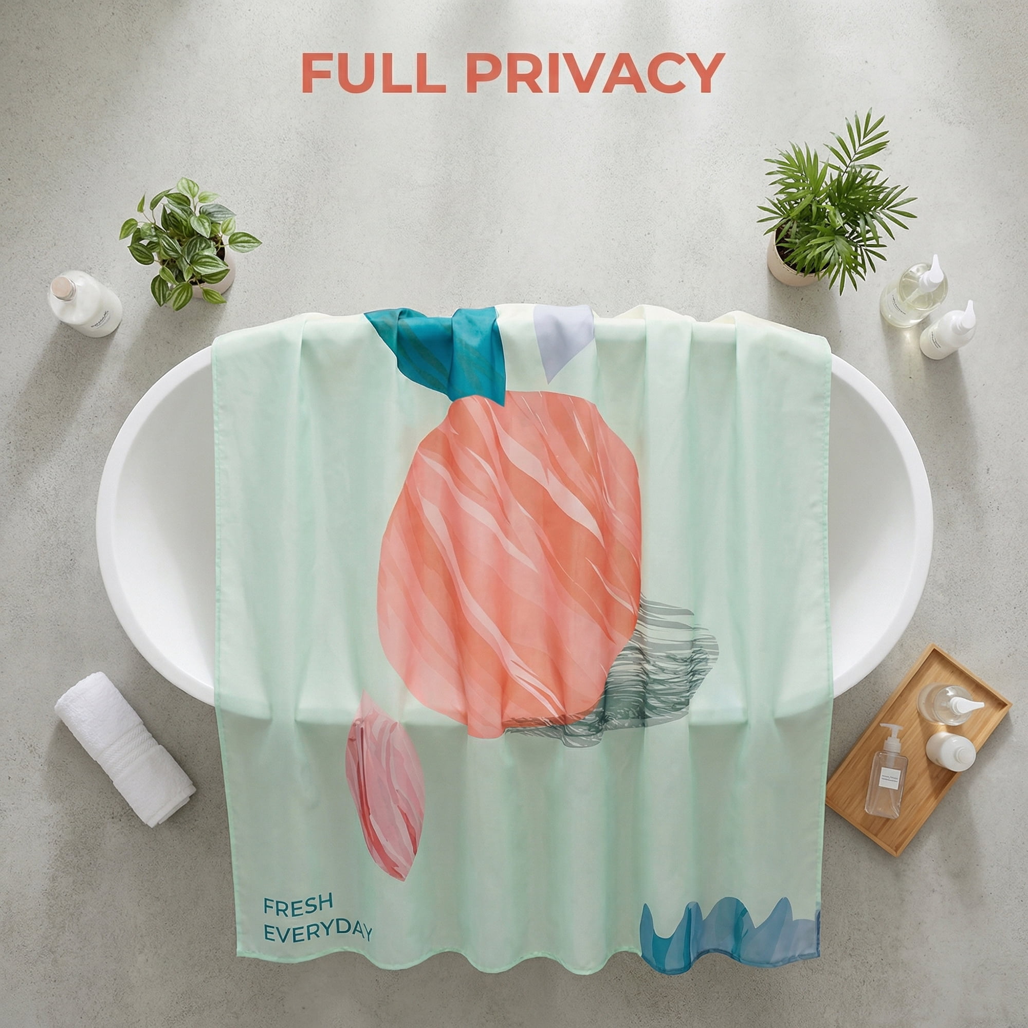 Unique Bargains Cute Print Shower Curtain Sets with Hooks Orange Fruit 71"W x 71"L