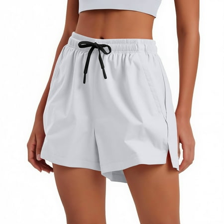 OHGOD Women s Shorts for Pockets  Cotton Women Shorts  Cotton Gym Shorts Women  Women s Sweat Shorts Pack - Lightweight Breathable Ice Silk Quick-Dry Sweat Shorts for Warm Days - White - L