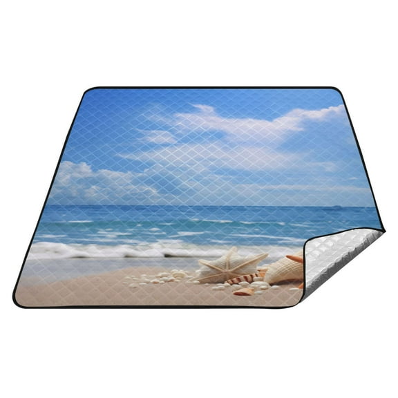Beach Blanket Waterproof Picnic Blankets Sandproof Large Mat with Drawstring Bag Camping Grass Travel Hiking Park 78"x78" Seastar Conch on Beach