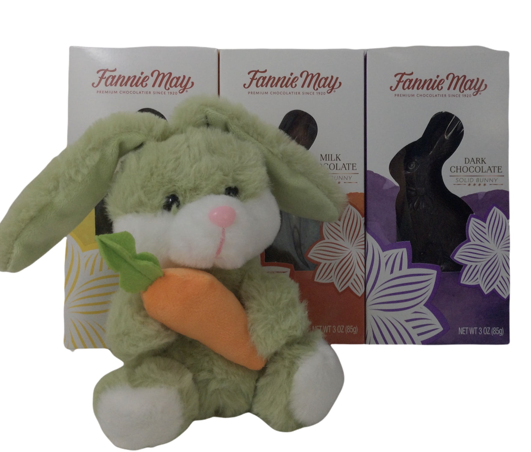 Fannie May Easter Basket Includes Chocolate Bunnies in White, Milk and