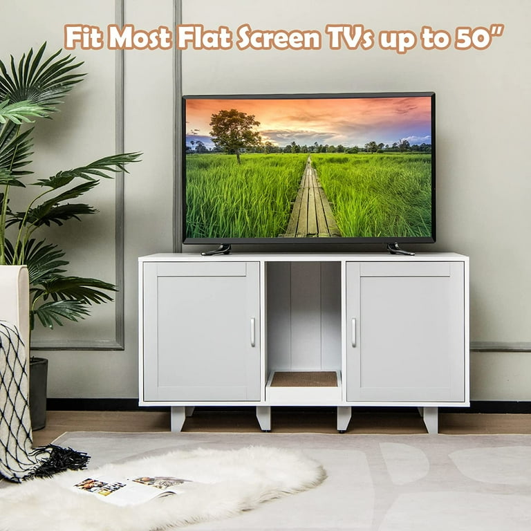 Litter Box Enclosure for 2 Litter Boxes Hidden Cat Washroom TV