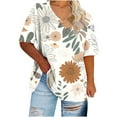 thumbnail image 2 of Women Tops under $5! Cagogo Womens Plus Size T Shirts Loose Fit Short Sleeve Tees V Neck Floral Summer Tops 2025 Fashion Outfits Clothes XL-5XL, 2 of 4