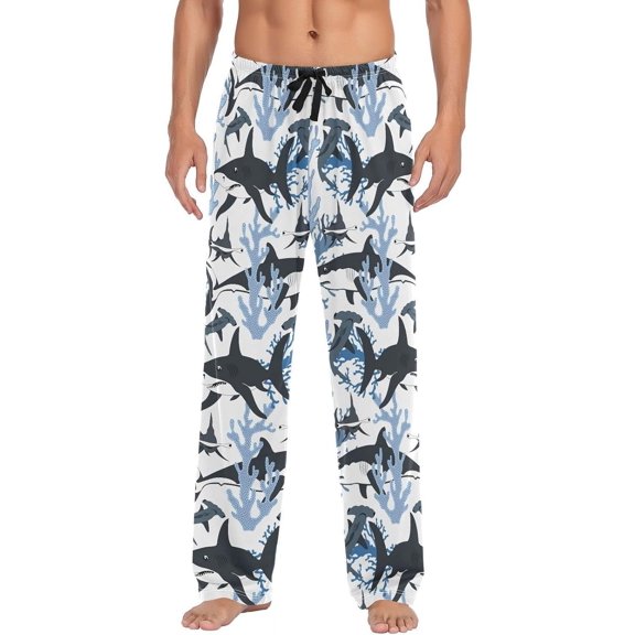 GZHJMY Sharks & Corals Men's Pajama Pants, Soft and Comfortable Lounge Sleep Bottoms with Pockets, Men's Sleepwear with Custom Print, Medium