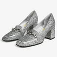 thumbnail image 4 of FSJ Women Dress Square Closed Toe Loafer Shoes Comfort Chunky High Heeled Pumps with Chain Decor Soft Color All Seasons for Lady, 4 of 6
