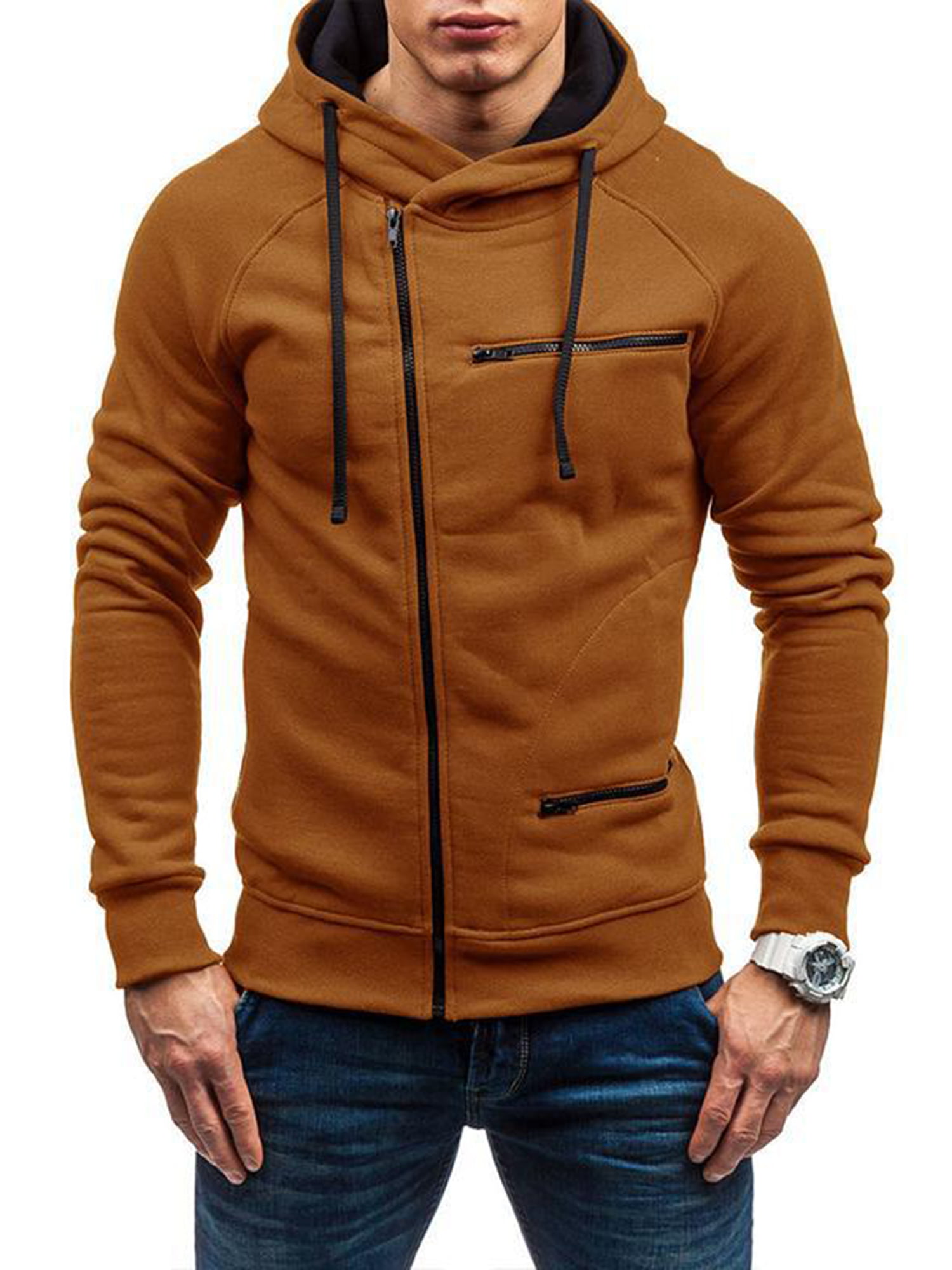 Mens Hoodies Pullover Hooded Sweatshirt Top Plain Jacket Warm Coat Jumper Tops 