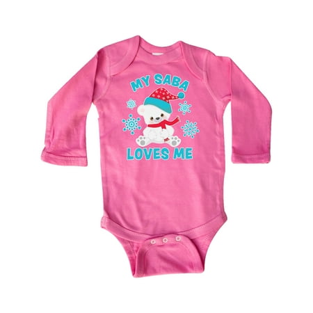 

Inktastic Polar Bear My Saba Loves Me in Santa Hat with Snowflakes Gift Baby Boy or Baby Girl Long Sleeve Bodysuit