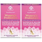 NutriCelebrity NutriFlora-Pro Probiotics for Women - Support Vaginal, Urinary Health (UTI), Digestive System, Period Pain, Yeast, and BV Relief, Cranberry Pills, 10 Billion CFU 6 Strains 30 Cap 2 Pack