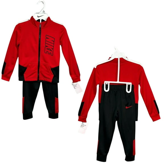 Nike Boys Track Suit Full Zip Jacket Pants Athletic Outfit Set Size 3T Red Black