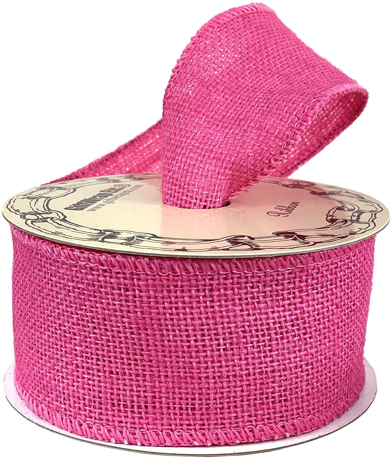 Hot Pink Fuchsia with Gold Dots WIRE EDGED RIBBON 1-1/2" x 5 Yards 