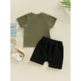 thumbnail image 4 of Mialoley Toddler Boys Summer Outfit Sets Short Sleeve O Neck Tops + Solid Color Drawstring Shorts, 4 of 9