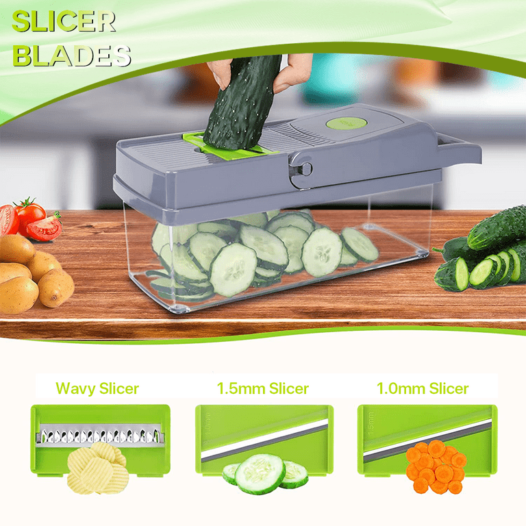 Prep Naturals Vegetable Chopper, Veggie Chopper, Vegetable Cutter, Food Chopper & Onion Chopper - Chopper with Container - Green, Size: 6 Inserts