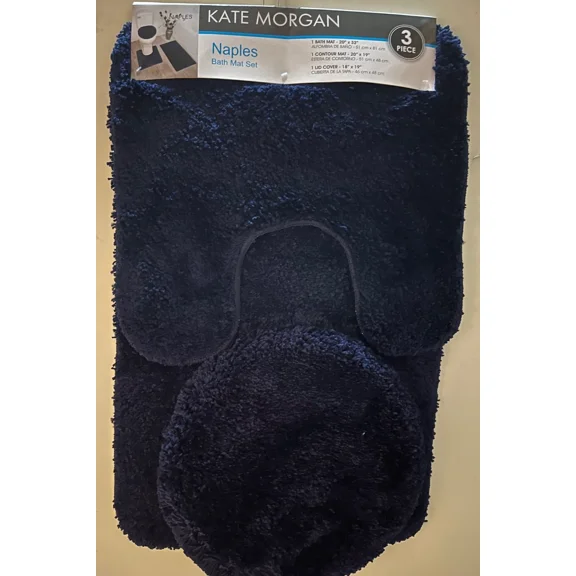 Kate Morgan 3 Piece Heavy Quality Plush Bath Rug, Contour Rug and Lid Cover Set, Navy Blue