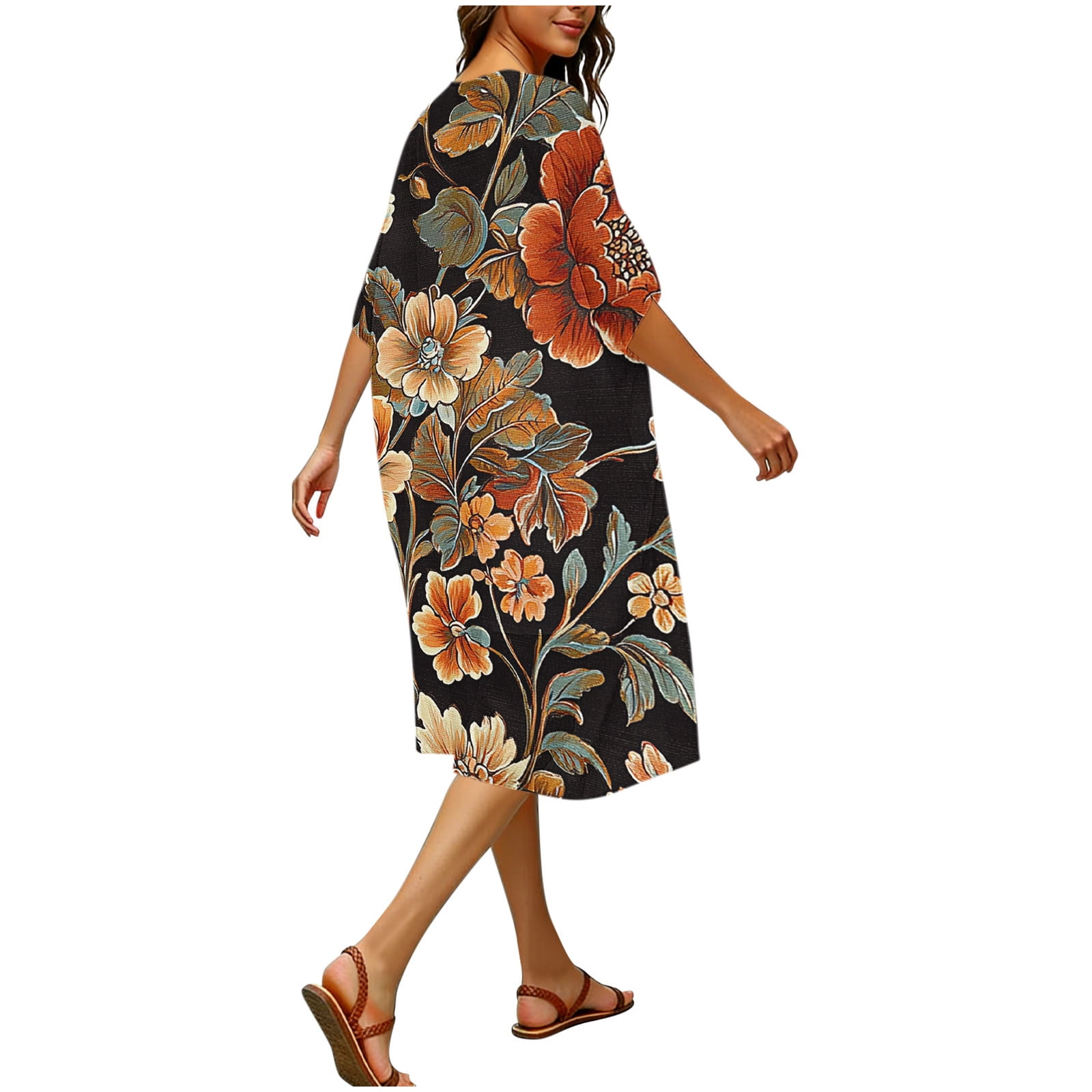 Nmnitkp Women's Vintage Floral Print Kimono Cardigan, Loose Fit Open Front Half Sleeve Cover Up, Breathable Lightweight Beach Swimsuit Cover Up for Daily Casual Wear A White,S