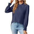 thumbnail image 1 of Pompotops Women's Fashion Deep Round- Neck Solid Button Long Sleeve Blouse Shirt Top Clearance, 1 of 4