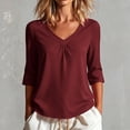 thumbnail image 6 of Inleife Womens Half Sleeve Tops Fashion Ladies Casual Basic Tees V-Neck Relaxed Fit Pleated T-Shirt for Daily Wear, 6 of 6