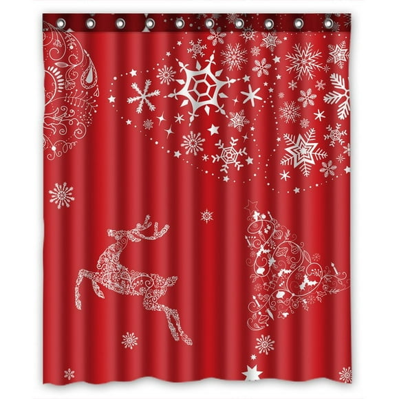 GCKG Xmas Merry Christmas Reindeer Snow Bathroom Shower Curtain, Shower Rings Included Polyester Waterproof Shower Curtain 60x72 inches