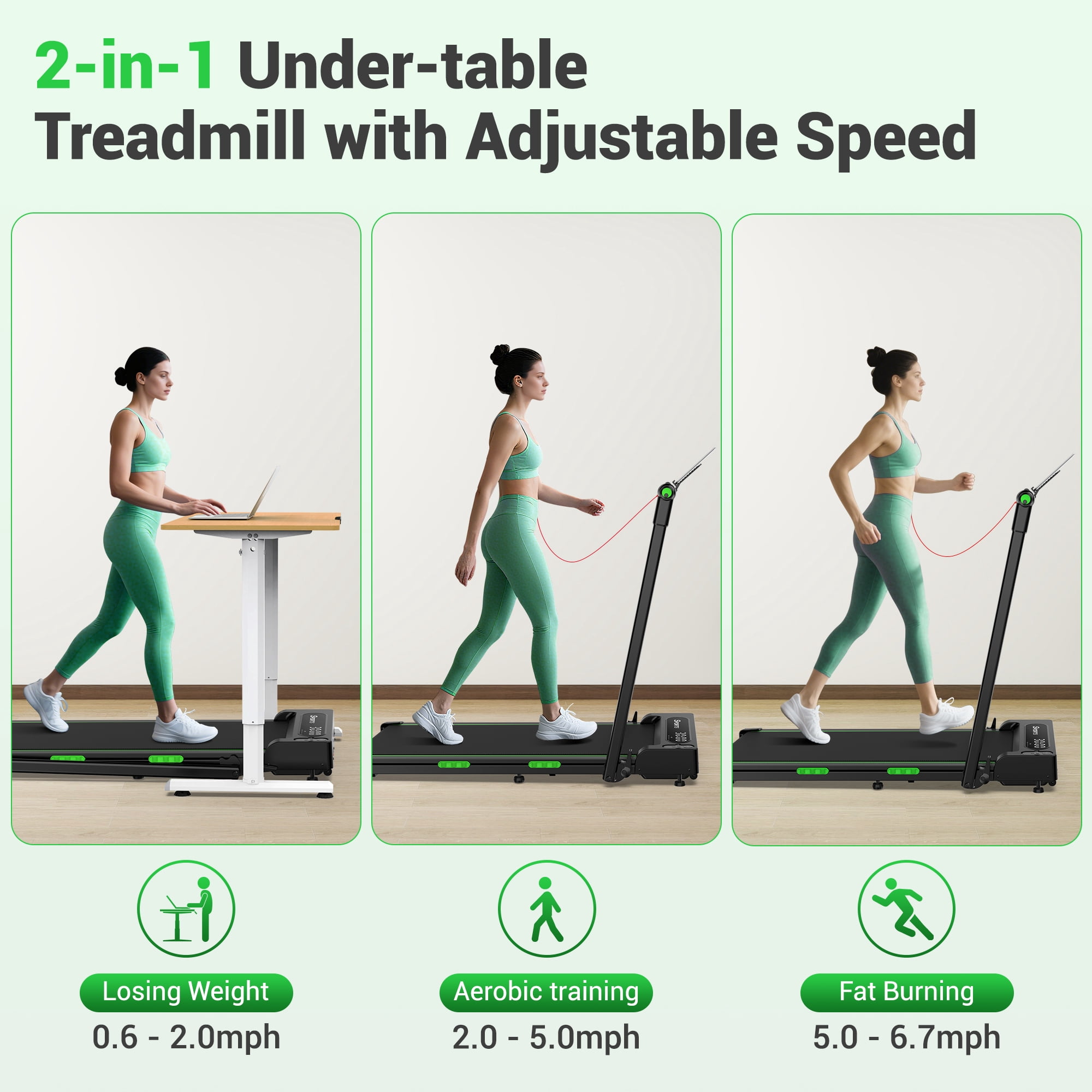 2 in 1 Walking Pad for Home/Office,Folding Treadmill 2.5HP,COFUNOK Under Desk Treadmill with Remote,0.6-7.6mph
